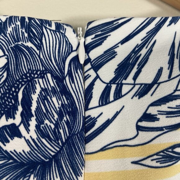 R & K Dress Yellow Stripes Blue Floral Pleated Skirt Knee Length Retro Size 14 - Picture 6 of 13